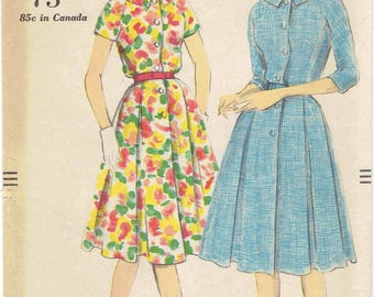 Vintage Vogue 1960s Pleated Shirtdress Pattern 9687. Button Front Dress with Inverted Pleats, Collar, Kimono Sleeves. Size 18 Bust 38 in.