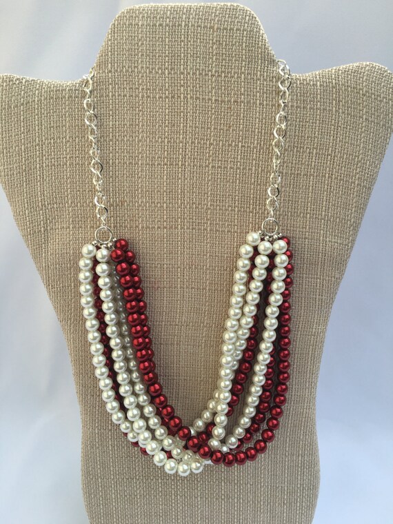 Trina-Pearl necklace Layered Necklace red white necklace
