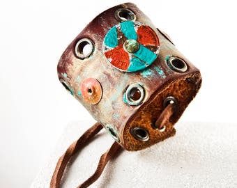 Leather Jewelry Turquoise Bracelet Tattoo Cover Up Cuff Bracelets For Women