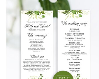 Wedding Program, Wedding Program Template, Printable Ceremony Template, Order Of Ceremony, Greenery Program