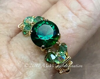 Hydrothermal Green Quartz, Dark Emerald Green, Hand Crafted Ring, Wire Wrapped Ring in 14k GF or Sterling Silver, Green Quartz Ring