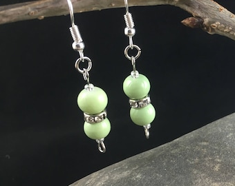 spring green and faux diamond silver dangle earrings
