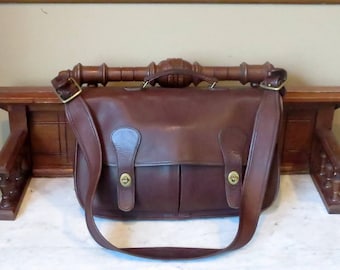 Etsy BDay SaleCoach Carrier Mahogany (Mocha ?) Leather Bag With Brass Hardware Style No 9800- Made In United States- VGC