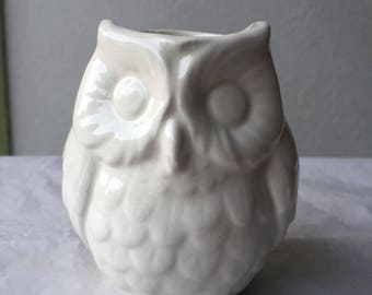 Small White Ceramic Owl Planter