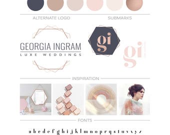 Modern Rose Gold Branding Package Geometric Logo Package Hexagon Logo Design, Simple Elegant Branding Design Kit, Photography Logo Watermark