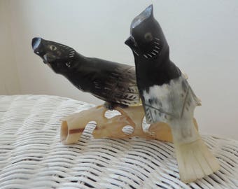 Two Hand Carved Horn Birds Vintage