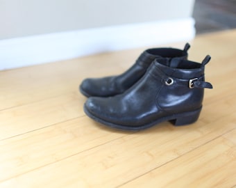 vintage clarks black leather buckle oxford ankle boots womens 6 1/2