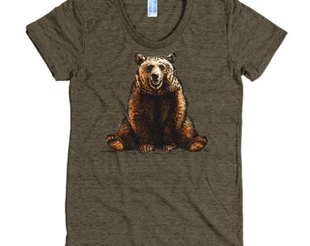 Brown Bear T Shirt - Bear Tee Shirt - Grizzly Bear Tee - Women's American Apparel T Shirt - Item 1047
