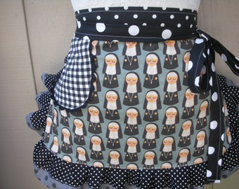 Nun Aprons Womens Half Aprons Nun Aprons Nun Fabric Aprons Cathlic Aprons Aprons with Nuns Handmade Apron Annies Attic Aprons Black Aprons