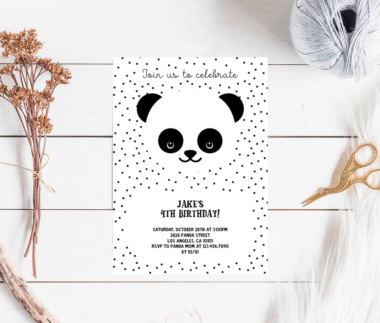 Panda Birthday Invitation panda party printable invitation