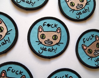 F--ck Yeah Cat embroidered patch - Iron on patch - sew on patch - cat patch - cat iron on patch - I like cats - cat face - cat gift - cat