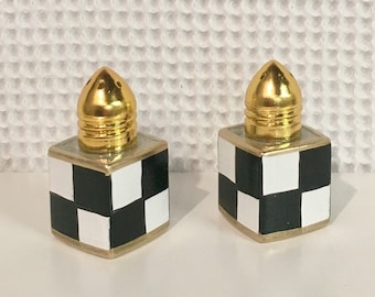 Mini salt and pepper set, painted salt and pepper shakers, black and white check salt pepper set