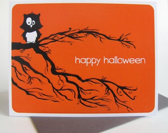 Little Night Owl Orange - Happy Halloween Blank Note Card