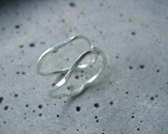 Branch, simple silver ring, modern minimalist ring, hammered silver or brass, adjustable ring