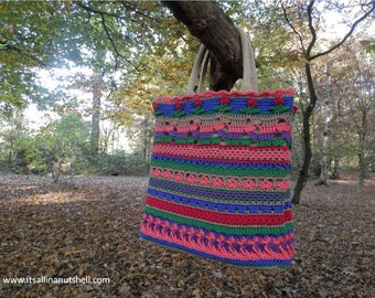 Crochet covered tote bag