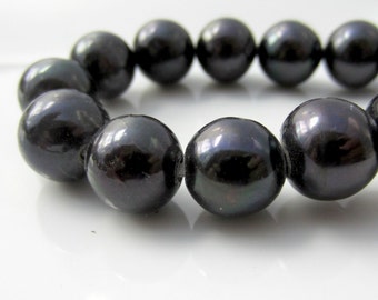 Black Pearls, Large Hole Pearls, Real Pearls, Round Pearls, Potato Pearls, Large Pearls, 2mm Hole Pearl, Genuine, 9mm-10.5mm, Cord Pearls