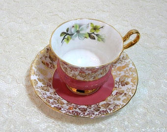 Pink And Gold Teacup And Saucer Windsor Bone China, English Bone China Teacup