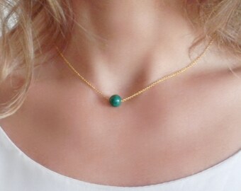 Natural Chrysocolla Necklace. Sterling Silver Gold Plated Chain. Minimalist Jewelry. Delicate Necklace. Green Necklace. Simple Jewelry.
