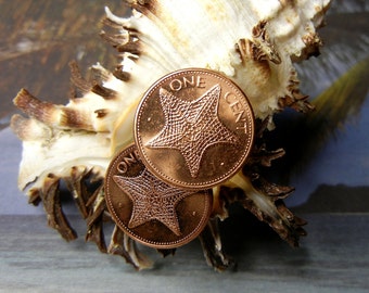Starfish Coin Cuff Links - Bahamas One Cent Stars - Starfish Pennies