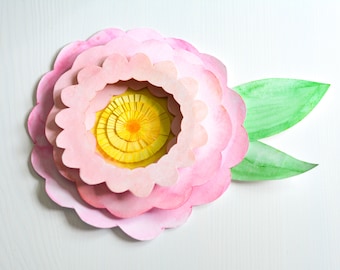 3D Watercolour wall flower painting cut paper collage art