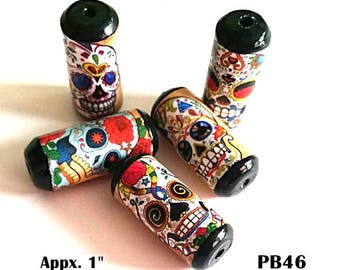 Unique Skull Beads - Handmade Paper Tube Beads - - Set/5 - PB46