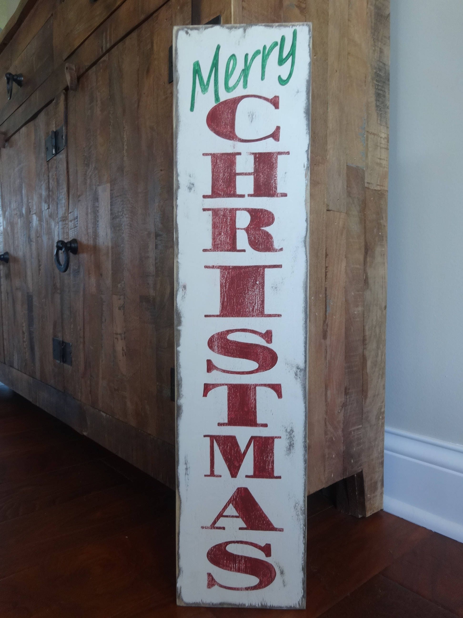 Merry Christmas sign. Vertical 6x26 Christmas sign/ hand