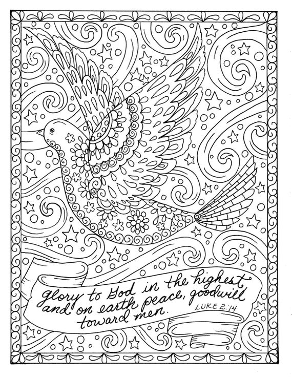 Christmas Coloring page dove Christian Scripture Adult Digi