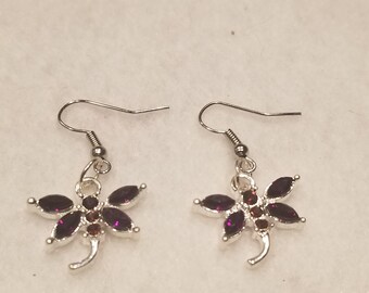 Purple dragonfly earrings