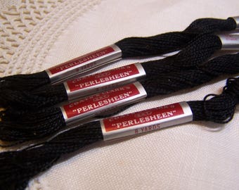 Lot of 4 Vintage Size 8 Pearl Cotton Thread Coats & Clark's "PERLESHEEN" Black #12