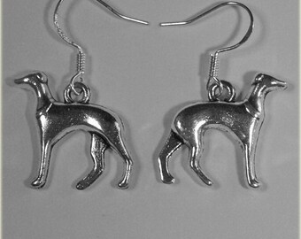 Greyhound / Whippet Antique Tibetan Silver Drop Earrings Sighthound Accessories Gift Jewellery