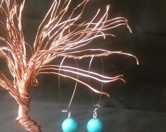 Turquoise drop hoop earrings