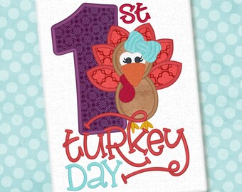 First Turkey Day Applique Design Thanksgiving Design Turkey Embroidery First Turkey Day Applique Embroidery Design Petunia Petal Design 1330