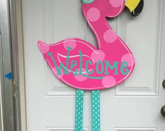 Summer door hanger,Flamingo door hanger,Spring door hanger,Birthday door hanger,summer wreath,summer porch decor,porch sign,flamingo wreath