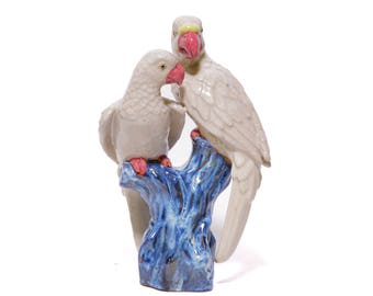 Glazed sculpture of a pair of parrots
