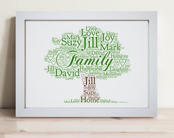 Personalised Seasons Family Tree Framed Word Art Picture Print Spring Summer Autumn Winter Gift