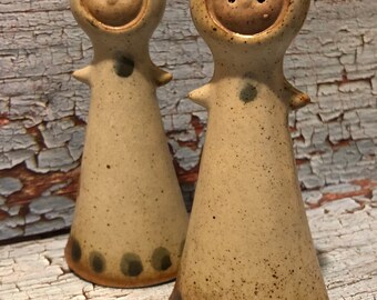 Vintage Mid Century Stoneware Salt and Pepper Shakers