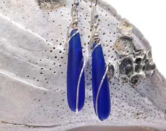 Cobalt Blue Sea Glass Earrings, Beach Jewelry, Ocean Jewelry, Sea Glass Jewelry, Beach Glass Jewelry, Ocean Earrings, Sea Glass Earrings