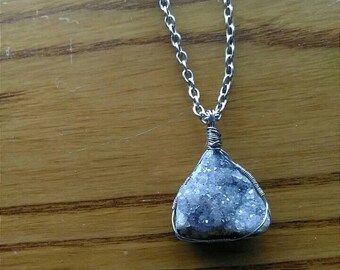 Las Choyas Mexican Coconut Amethyst Necklace, Stainless Steel Jewelry, Wirewrap Crystal Jewelry, Amethyst Necklace, Coconut Amethyst Pendant