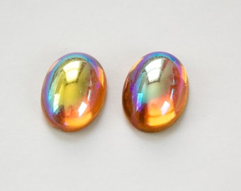 Vintage Topaz Glass AB Cabochon 18mm x 13mm (2) cab578BB