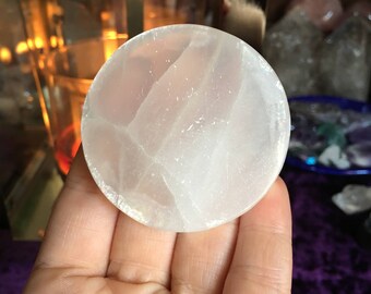 Round Flat Selenite Palm Stones, Palm Stones, Round Selenite, Selenite Palm Stones, Hockey Puck Shaped Palm Stone, Selenite Crystal #Z11