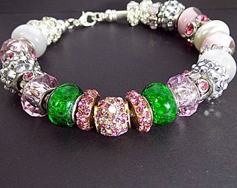 Alpha Kappa Alpha Sorority Beaded Bracelet, AKA Bracelet, Pink and Green, AKA Jewelry, Divine 9 Jewelry, Sorority Bracelet, HBCU