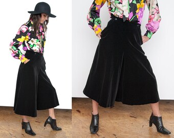 VTG 1970's | Anne Klein | Black Velvet | Super Wide Leg | Culottes | S