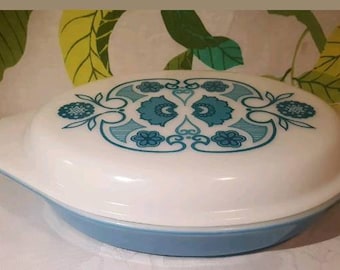 Vintage Pyrex Blue Horizon Divided Dish with Lid