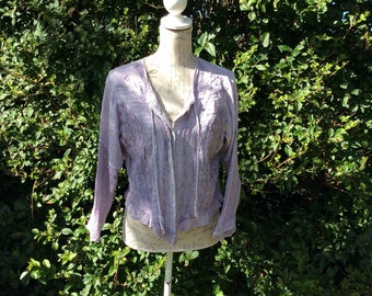 Bohemian style lilac button up long sleeved embroidered top