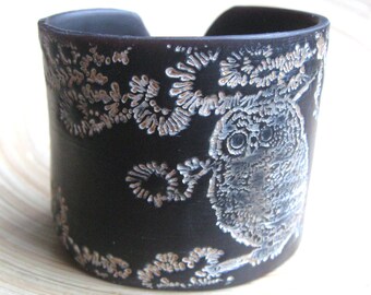 SALE Black Owl Cuff Bracelet, Owl Design, Handmade Jewelry by theshagbag