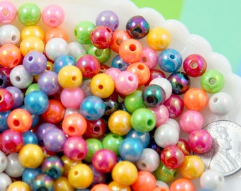 Shiny Beads - 8mm AB Bright Color Opaque Shiny Gumball Bubblegum Resin Beads - 150 pc set