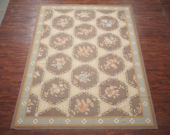 9X12 Fine Aubusson Weave Hand Woven Wool Area Rug Carpet (9.1 x 12) Floral Design