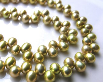 Citron Green Dancing Freshwater Pearl Beads FULL STRAND