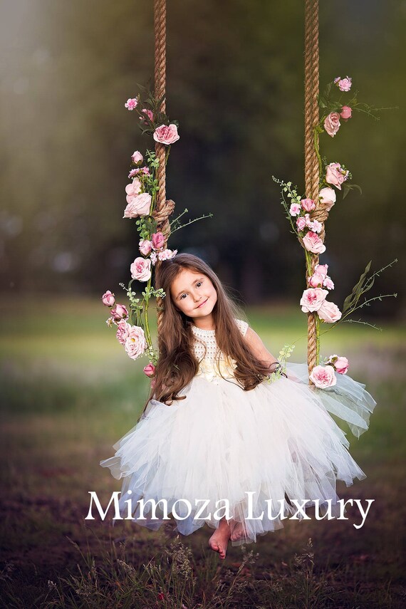 Flower girl dress, ivory flower girl dress, ivory tulle dress, princess dress, ivory crochet top tulle dress, ivory wedding tutu dress
