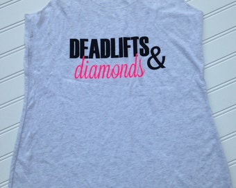 Women's Fitness Tank Top. Workout Tank. Fun Triblend lightweight tank.Racerback Eco Tri Blend.Deadlifts and Diamonds. Stretch Tank
